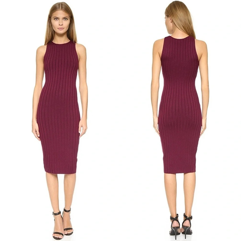 Ronny Kobo Varvana Ribbed Knit Dress Burgundy Designer Casual Women’s XS